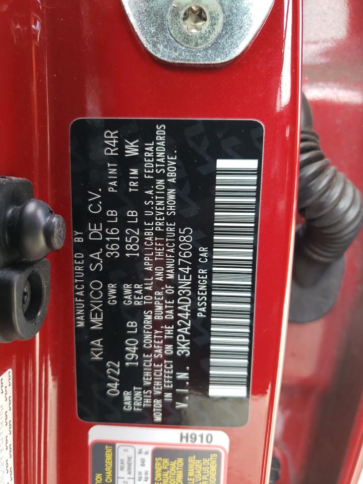2022 KIA RIO LX VIN:3KPA24AD3NE476085