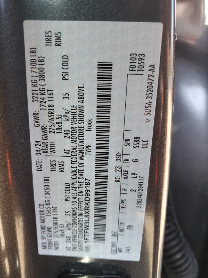 2024 FORD F150 XLT VIN:1FTFW3L8XRKD99187
