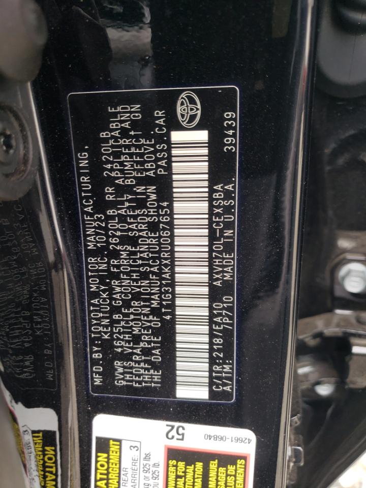2024 TOYOTA CAMRY SE NIGHT SHADE VIN:4T1G31AKXRU067654