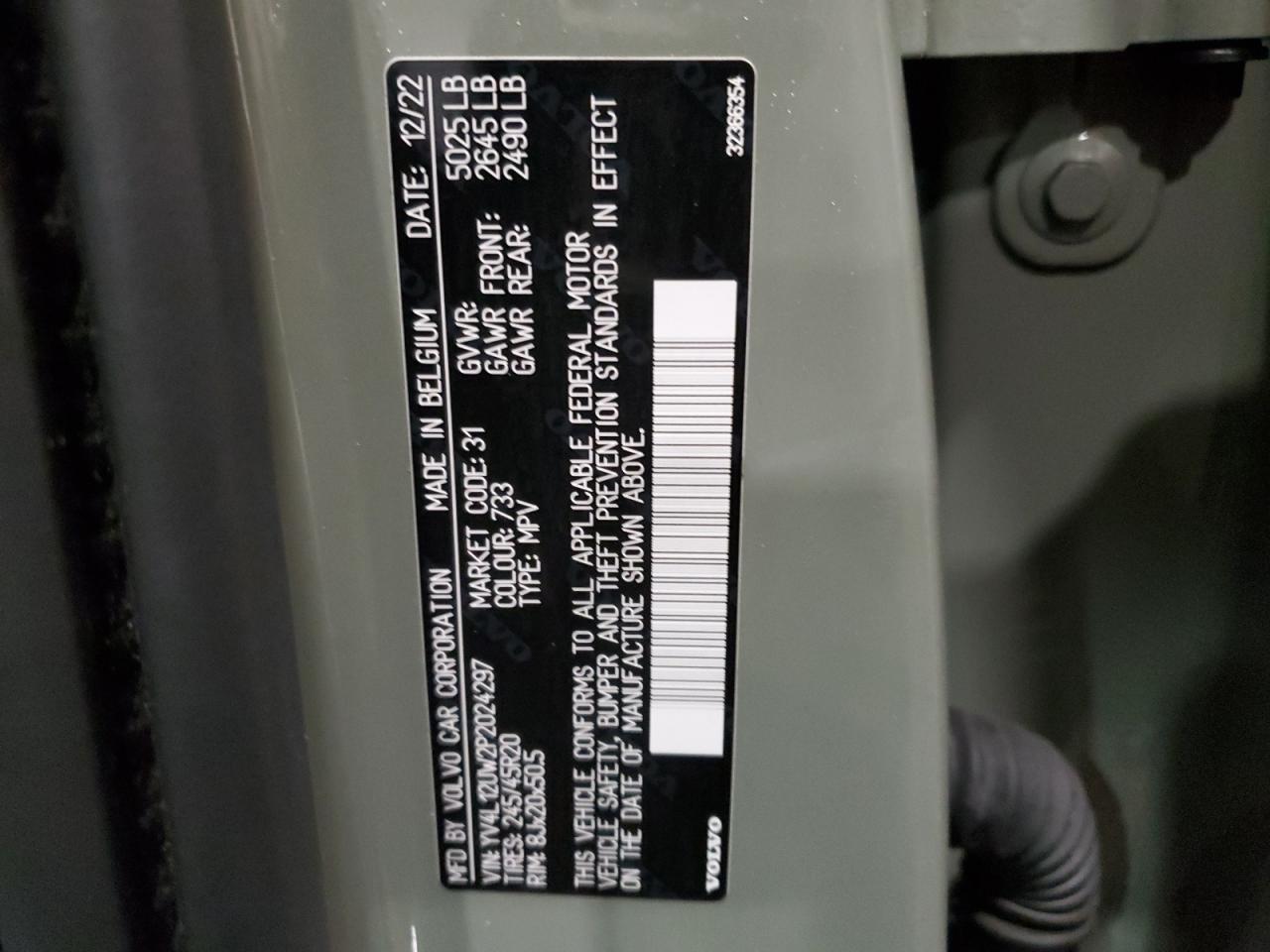 2023 VOLVO XC40 PLUS VIN:YV4L12UW2P2024297