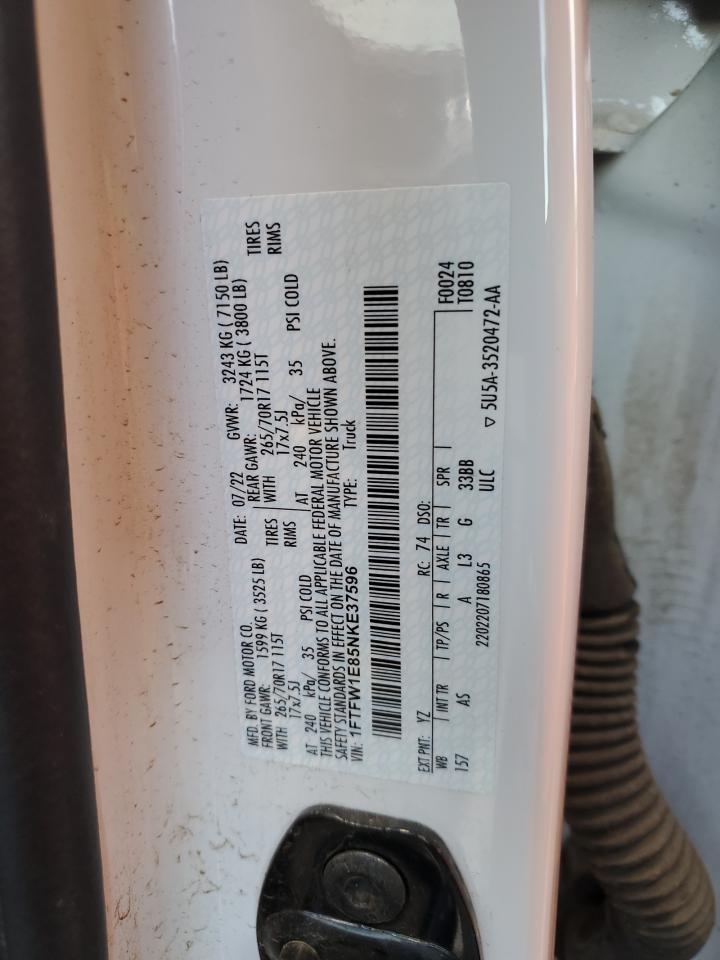 2022 FORD F150 SUPERCREW VIN:1FTFW1E85NKE37596
