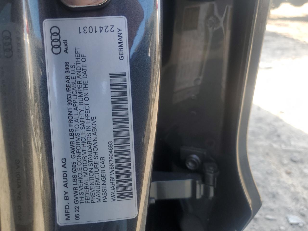 2022 AUDI RS E-TRON GT VIN:WAUAHBFW6N7904693