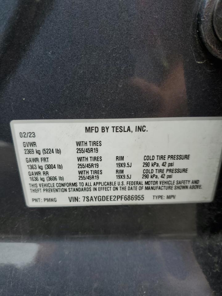 2023 TESLA MODEL Y VIN:7SAYGDEE2PF686955