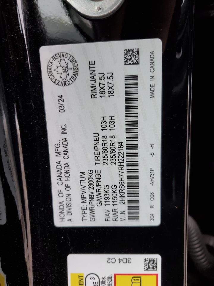 2024 HONDA CR-V EXL VIN:2HKRS6H77RH222184