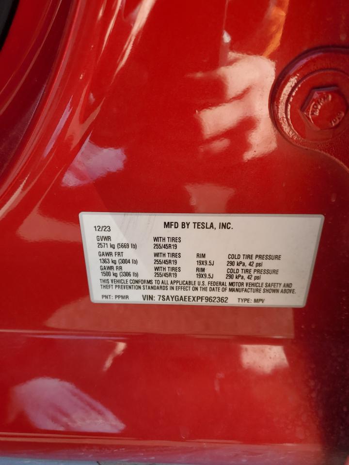 2023 TESLA MODEL Y VIN:7SAYGAEEXPF962362
