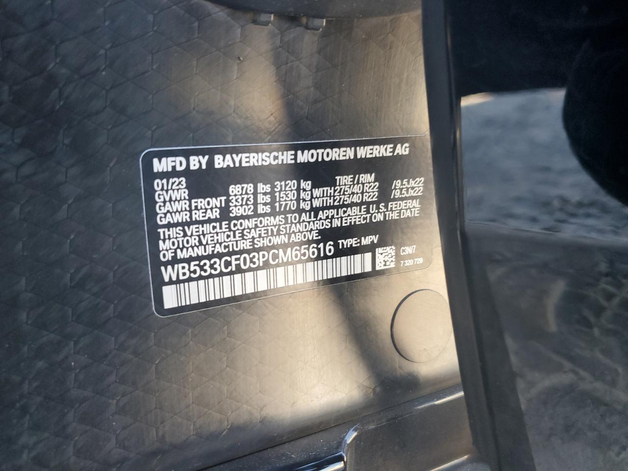 2023 BMW IX M60 VIN:WB533CF03PCM65616