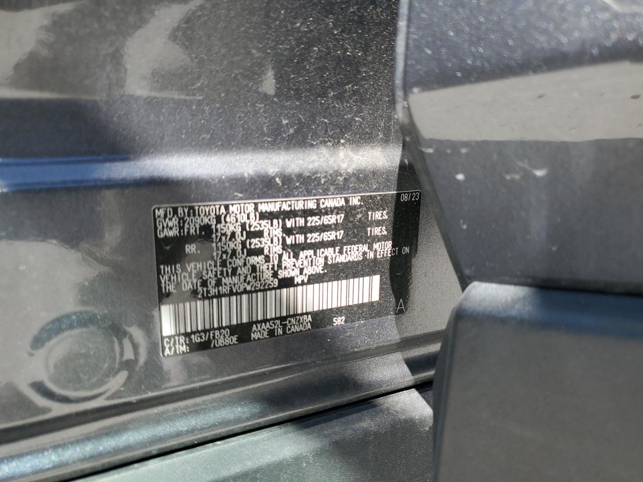 2023 TOYOTA RAV4 LE VIN:2T3H1RFV0PW292259