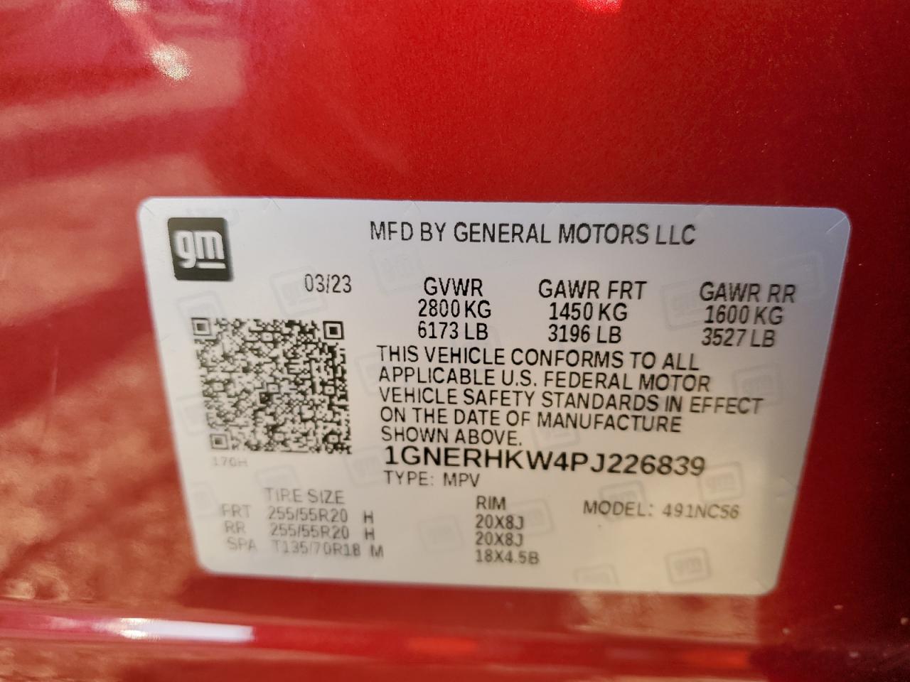 2023 CHEVROLET TRAVERSE LT VIN:1GNERHKW4PJ226839