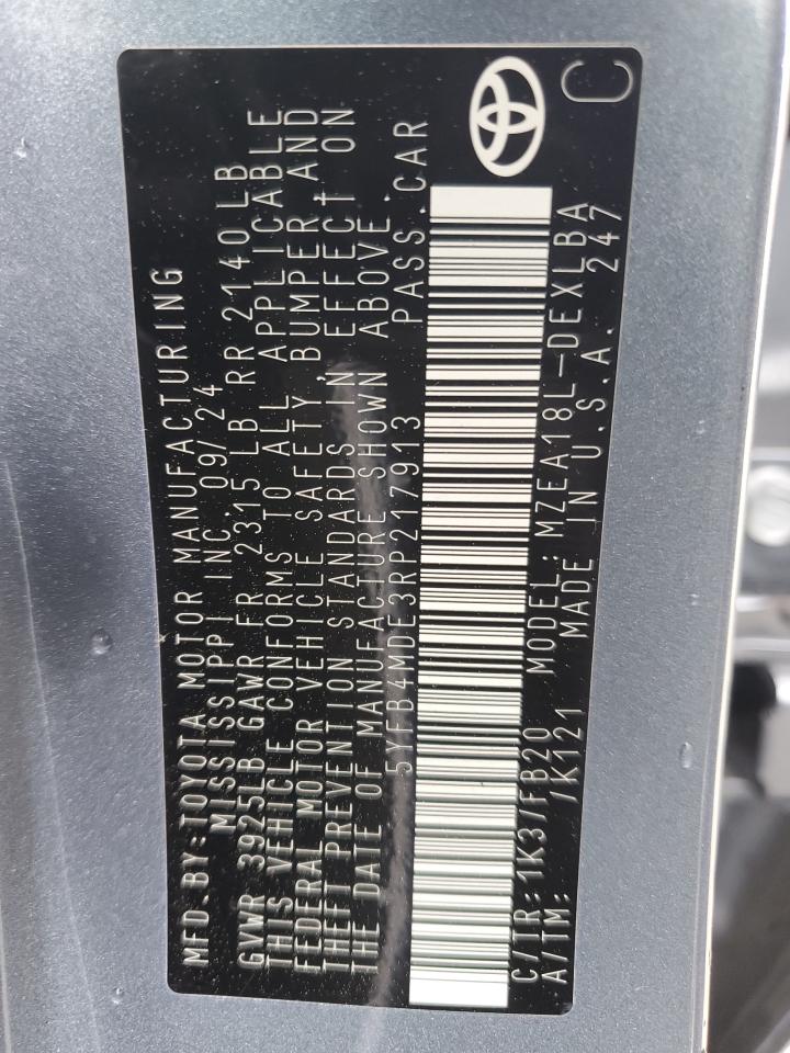 2024 TOYOTA COROLLA LE VIN:5YFB4MDE3RP217913
