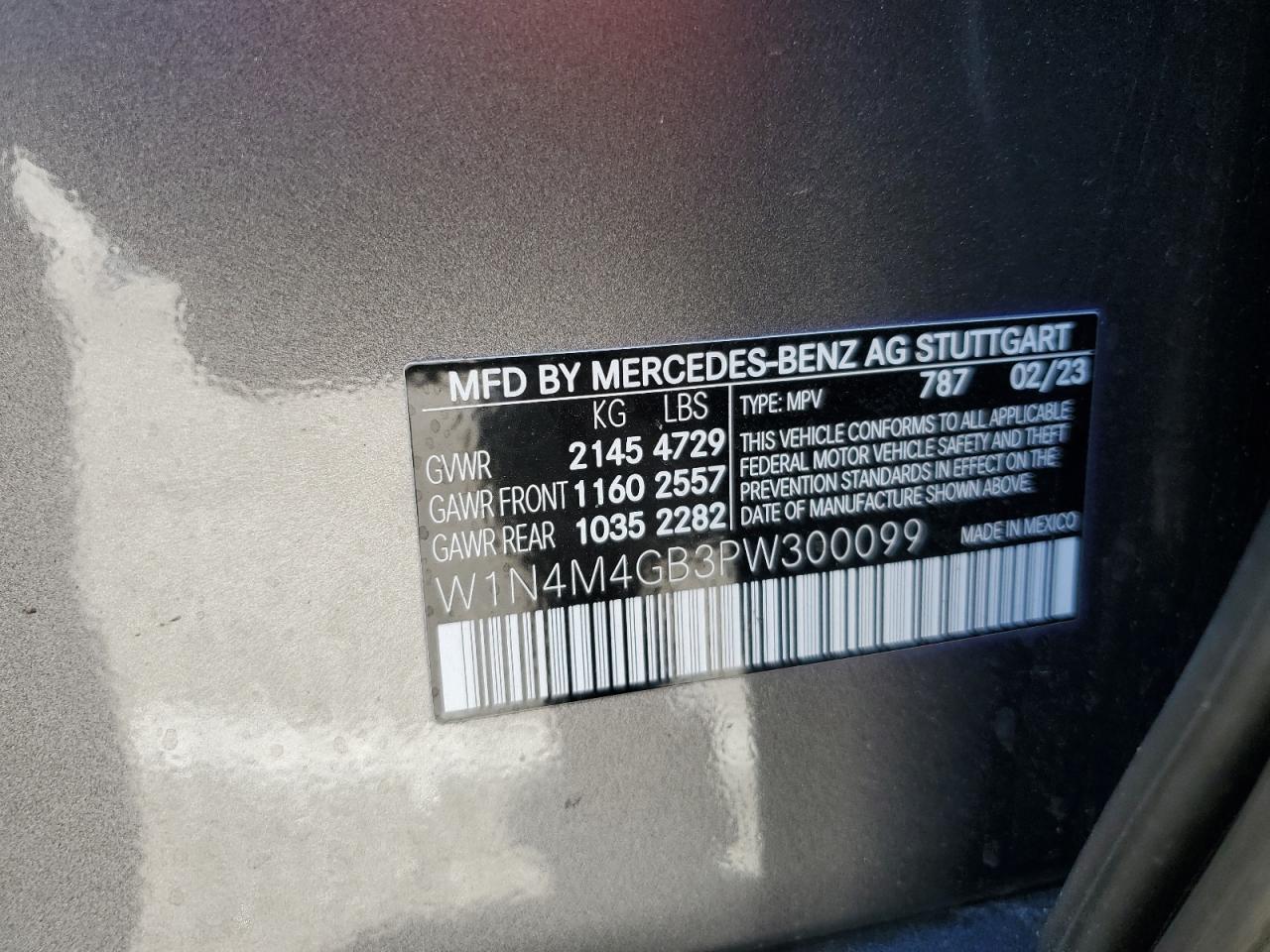 2023 MERCEDES-BENZ GLB 250 VIN:W1N4M4GB3PW300099