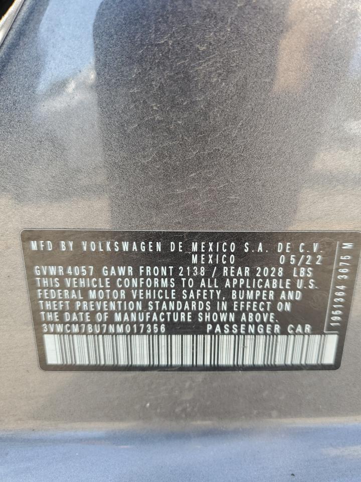 2022 VOLKSWAGEN JETTA S VIN:3VWCM7BU7NM017356