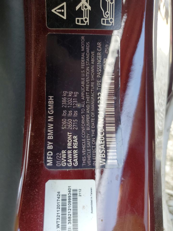 2022 BMW M8 VIN:WBSAE0C04NCJ11232