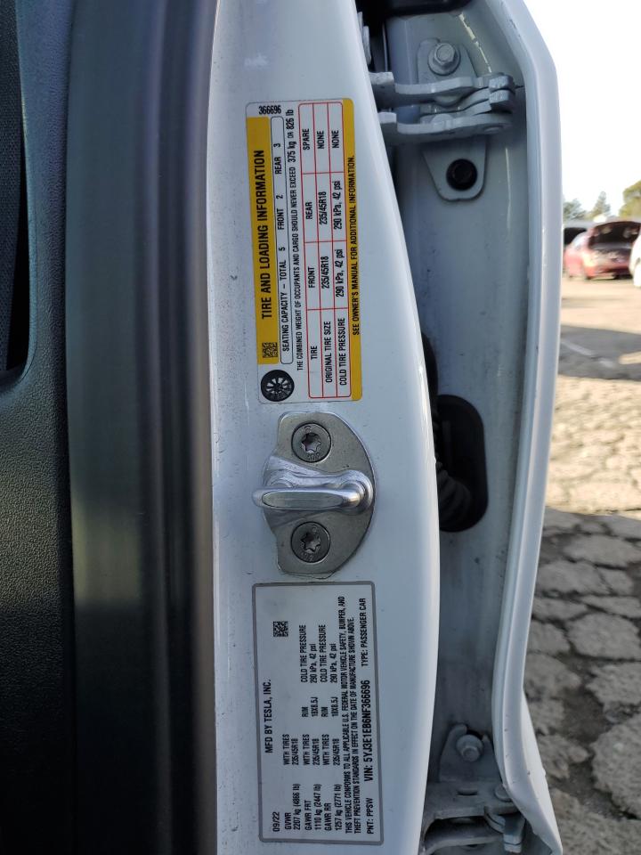 2022 TESLA MODEL 3 VIN:5YJ3E1EB6NF366696