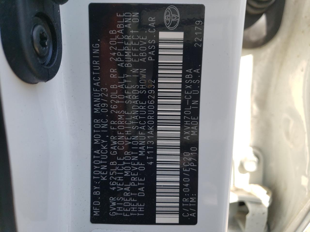 2024 TOYOTA CAMRY SE NIGHT SHADE VIN:4T1T31AK0RU062932