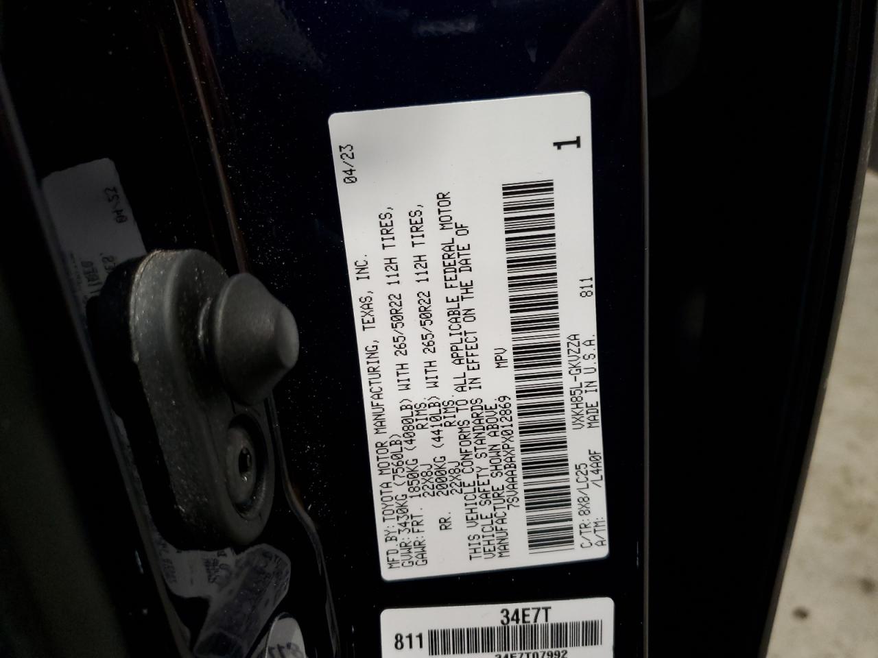 2023 TOYOTA SEQUOIA SR5 VIN:7SVAAABAXPX012869