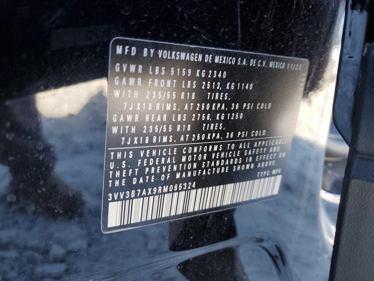 2024 VOLKSWAGEN TIGUAN SE VIN:3VV3B7AX9RM065324