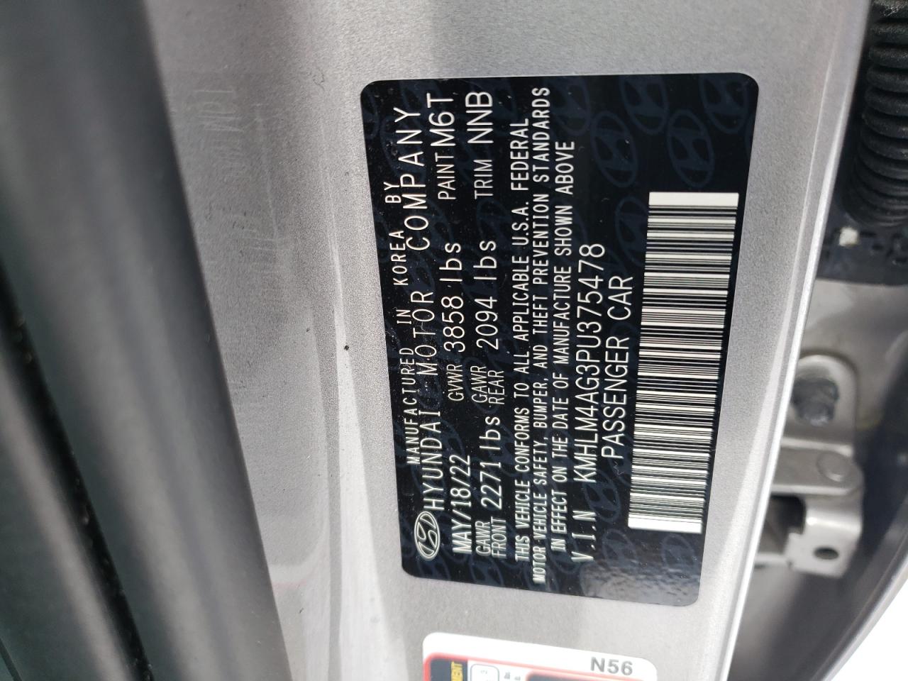 2023 HYUNDAI ELANTRA SEL VIN:KMHLM4AG3PU375478