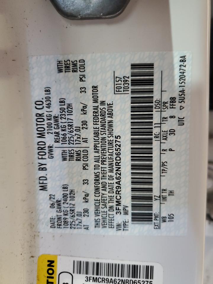 2022 FORD BRONCO SPORT VIN:3FMCR9A62NRD65275