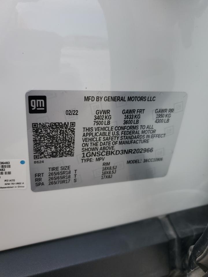 2022 CHEVROLET SUBURBAN C1500 LS VIN:1GNSCBKD3NR202966