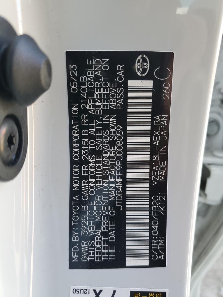 2023 TOYOTA COROLLA LE VIN:JTDB4MEE9PJ008059