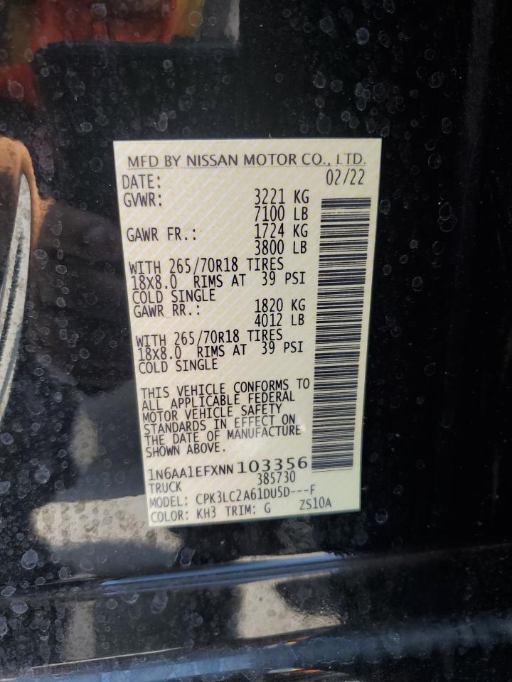 2022 NISSAN TITAN SV VIN:1N6AA1EFXNN103356