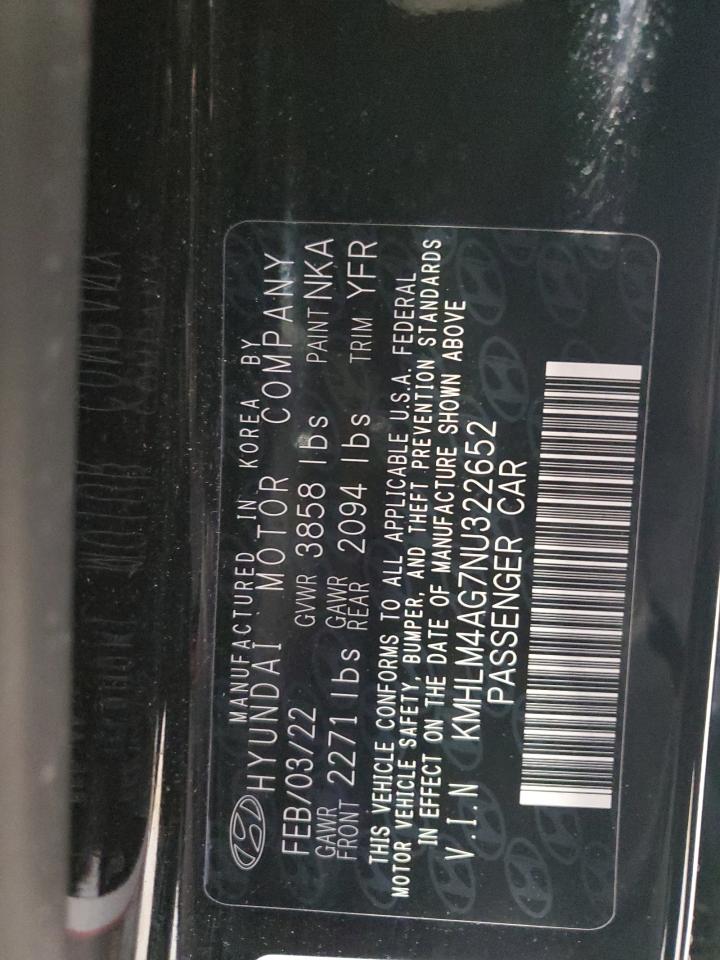 2022 HYUNDAI ELANTRA SEL VIN:KMHLM4AG7NU322652