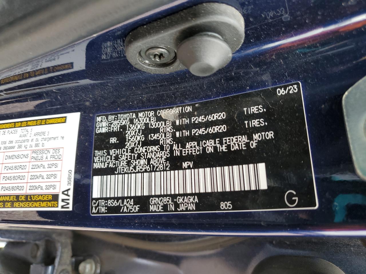 2023 TOYOTA 4RUNNER LIMITED VIN:JTEKU5JR5P6172812