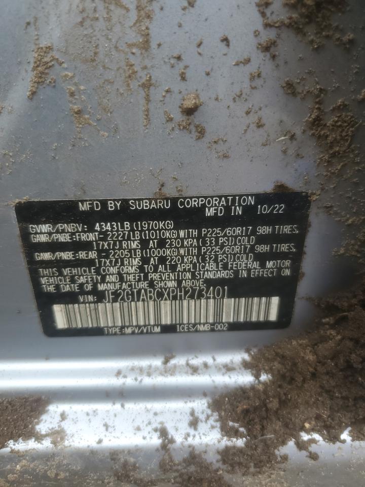 2023 SUBARU CROSSTREK VIN:WP0AA2A8XNS255297