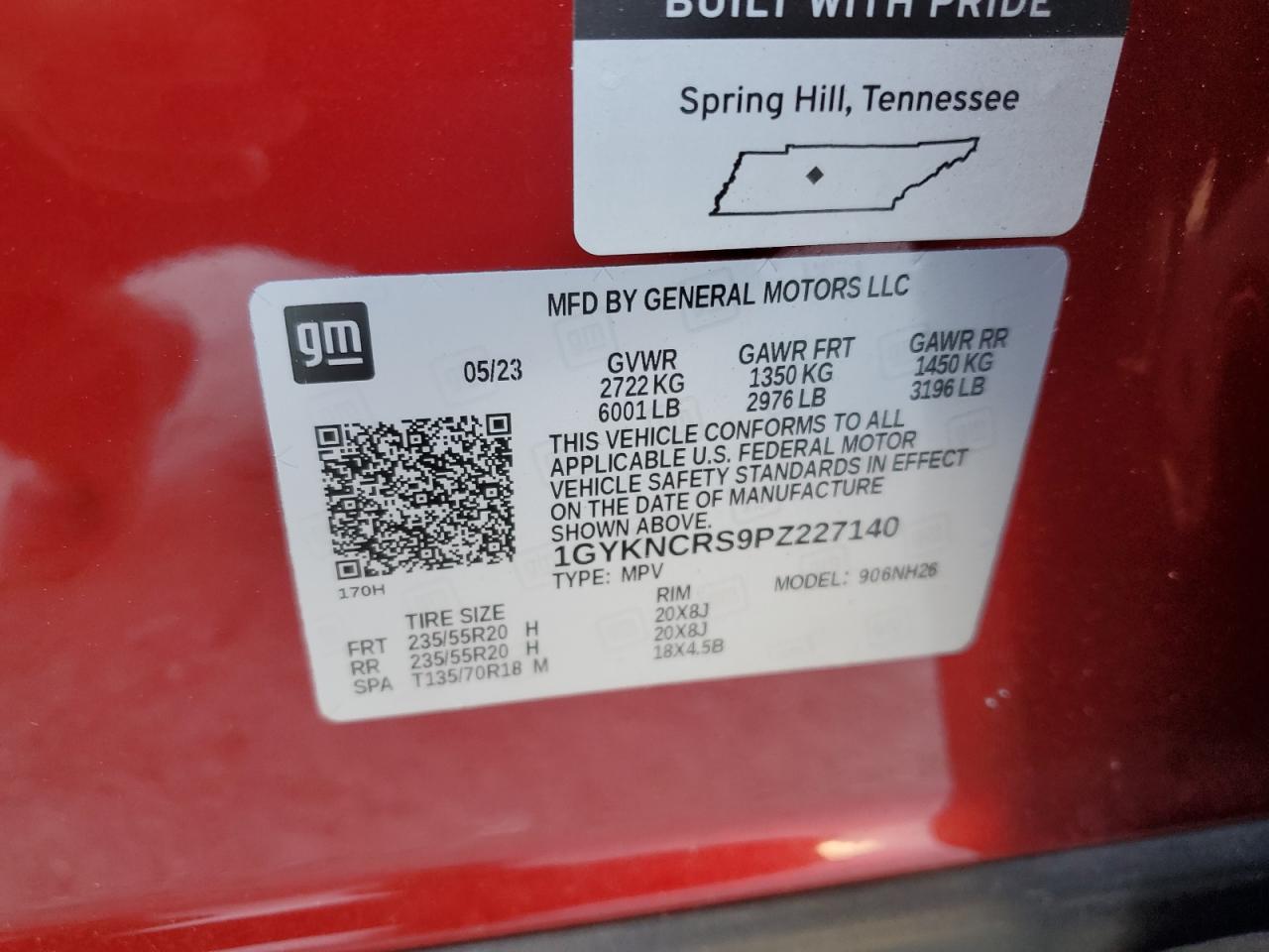 2023 CADILLAC XT5 PREMIUM LUXURY VIN:1GYKNCRS9PZ227140