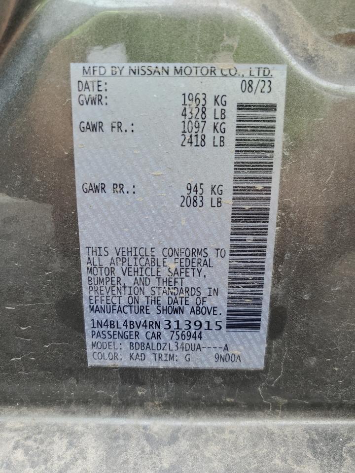 2024 NISSAN ALTIMA S VIN:1N4BL4BV4RN313915