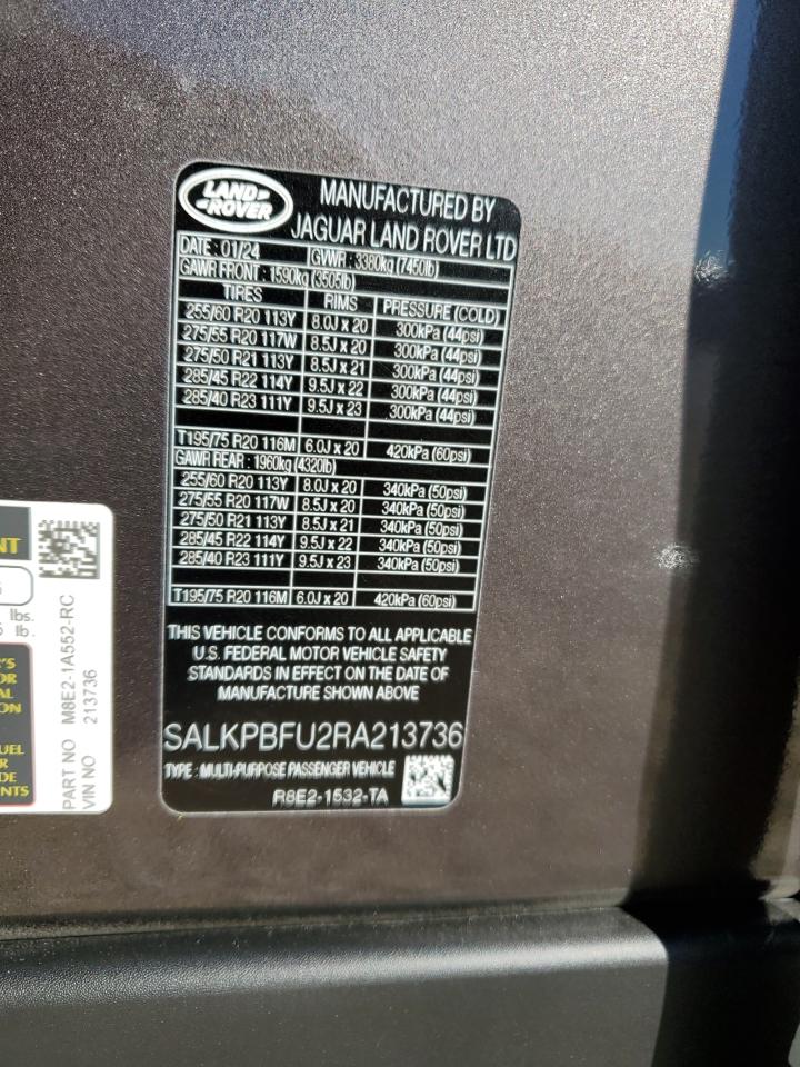 2024 LAND ROVER RANGE ROVER SE VIN:SALKPBFU2RA213736