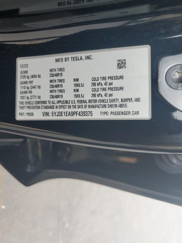 2023 TESLA MODEL 3 VIN:5YJ3E1EA9PF439375