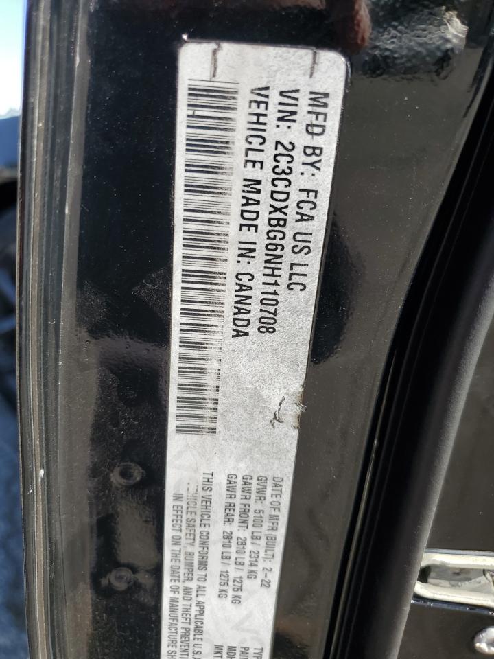 2022 DODGE CHARGER SXT VIN:2C3CDXBG6NH110708