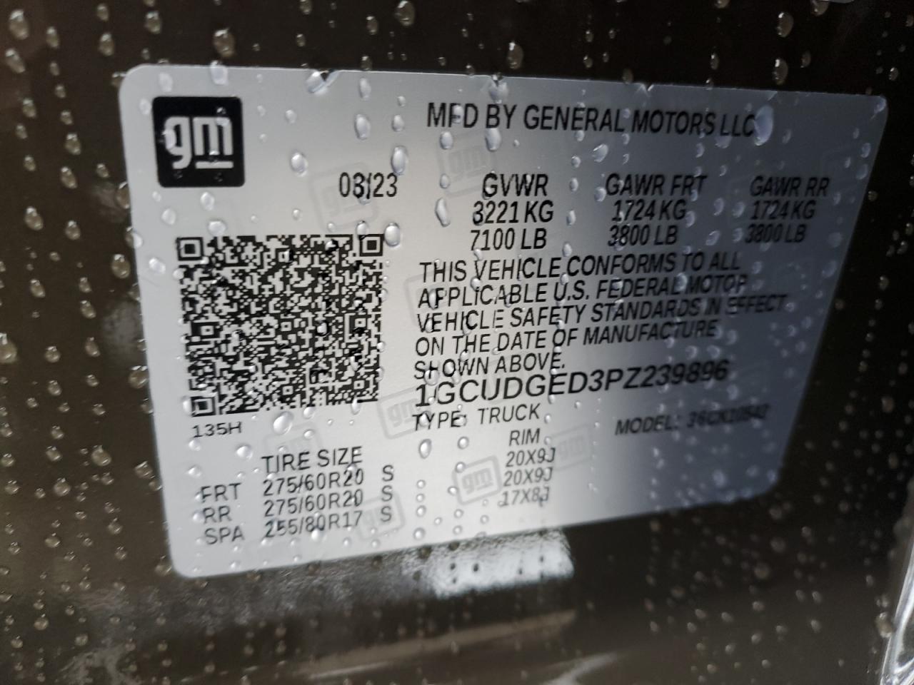 2023 CHEVROLET SILVERADO K1500 LTZ VIN:1GCUDGED3PZ239896