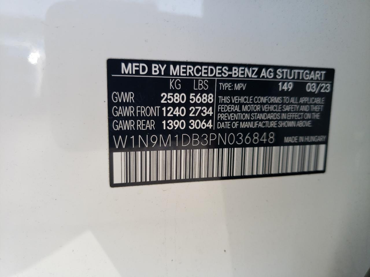 2023 MERCEDES-BENZ EQB 350 4MATIC VIN:W1N9M1DB3PN036848