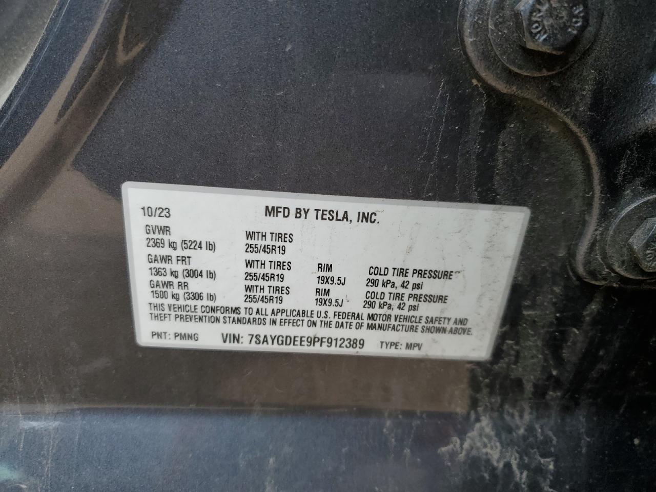 2023 TESLA MODEL Y VIN:7SAYGDEE9PF912389
