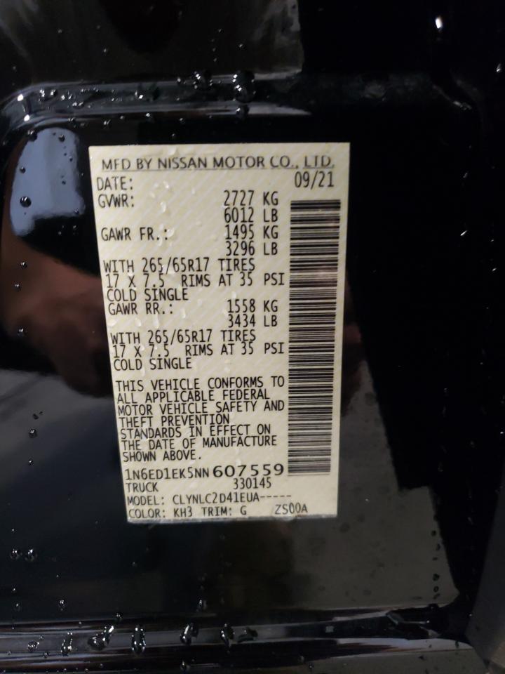 2022 NISSAN FRONTIER S VIN:1N6ED1EK5NN607559