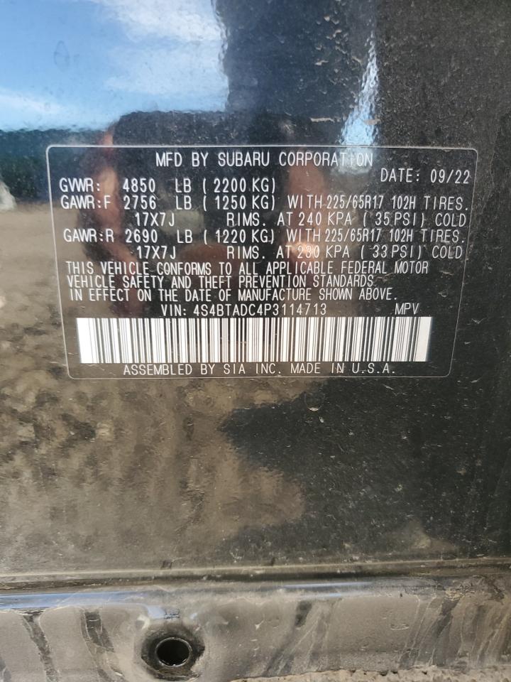 2023 SUBARU OUTBACK PREMIUM VIN:4S4BTADC4P3114713