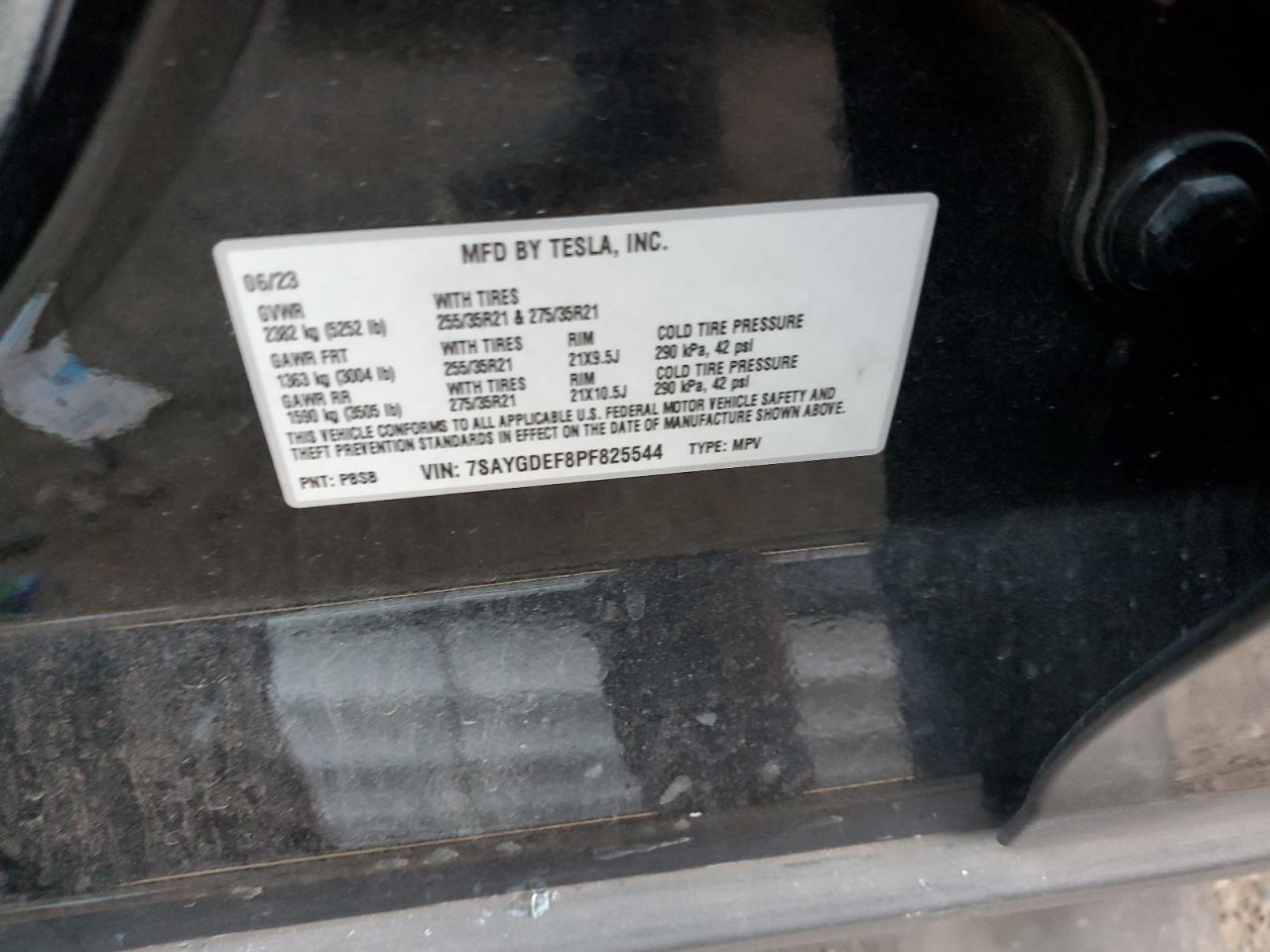 2023 TESLA MODEL Y VIN:7SAYGDEF8PF825544