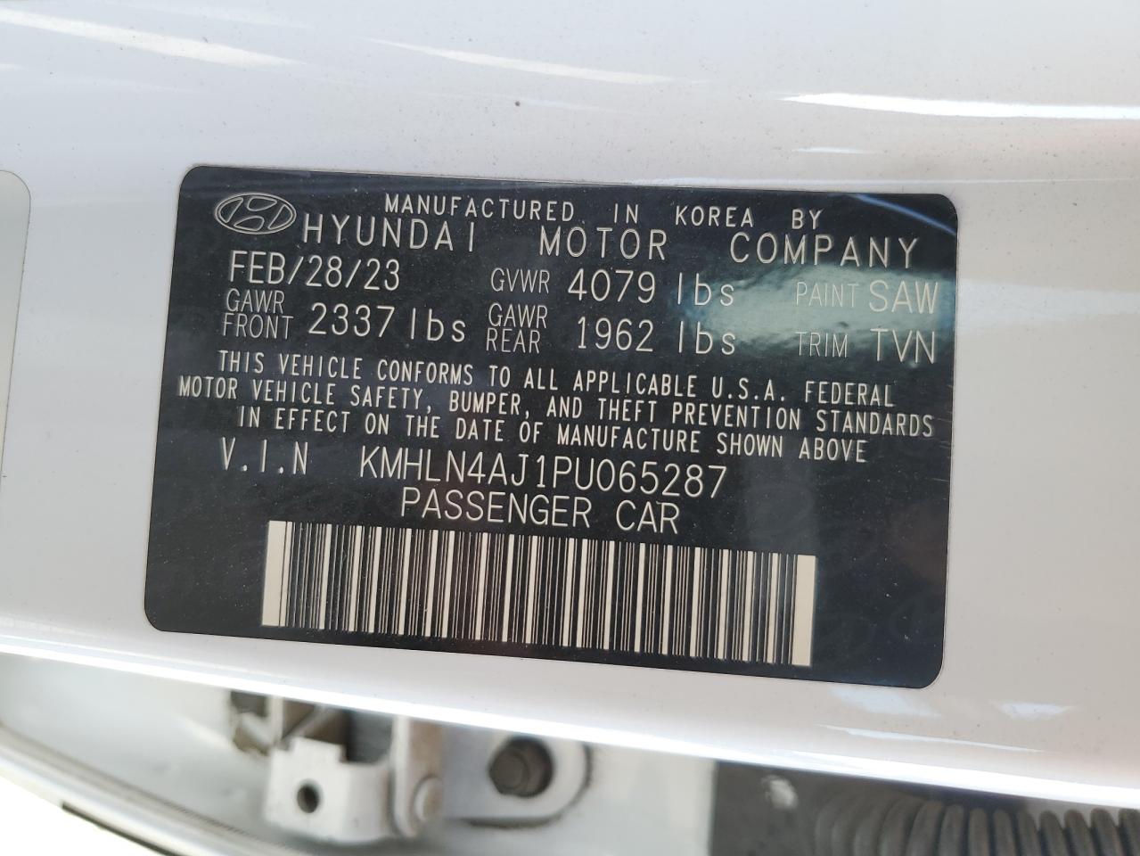 2023 HYUNDAI ELANTRA LIMITED VIN:KMHLN4AJ1PU065287