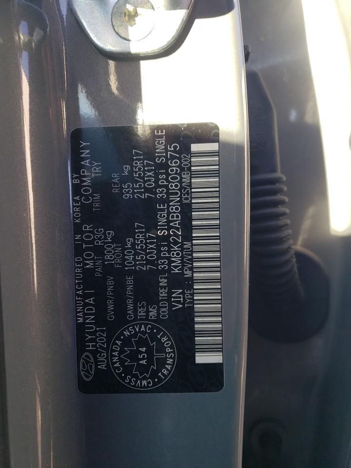 2022 HYUNDAI KONA SEL VIN:KM8K22AB8NU809675