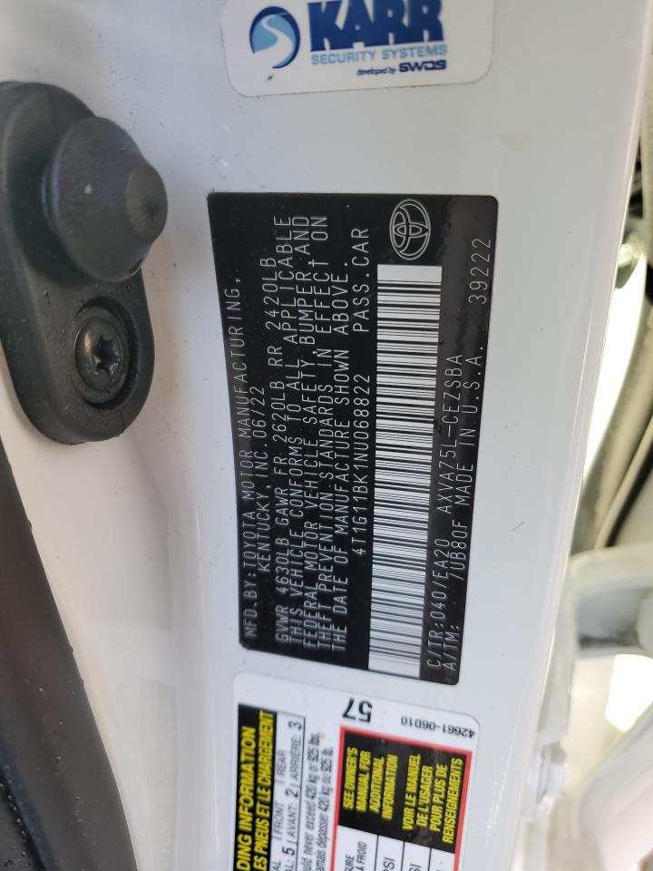 2022 TOYOTA CAMRY SE VIN:4T1G11BK1NU068822
