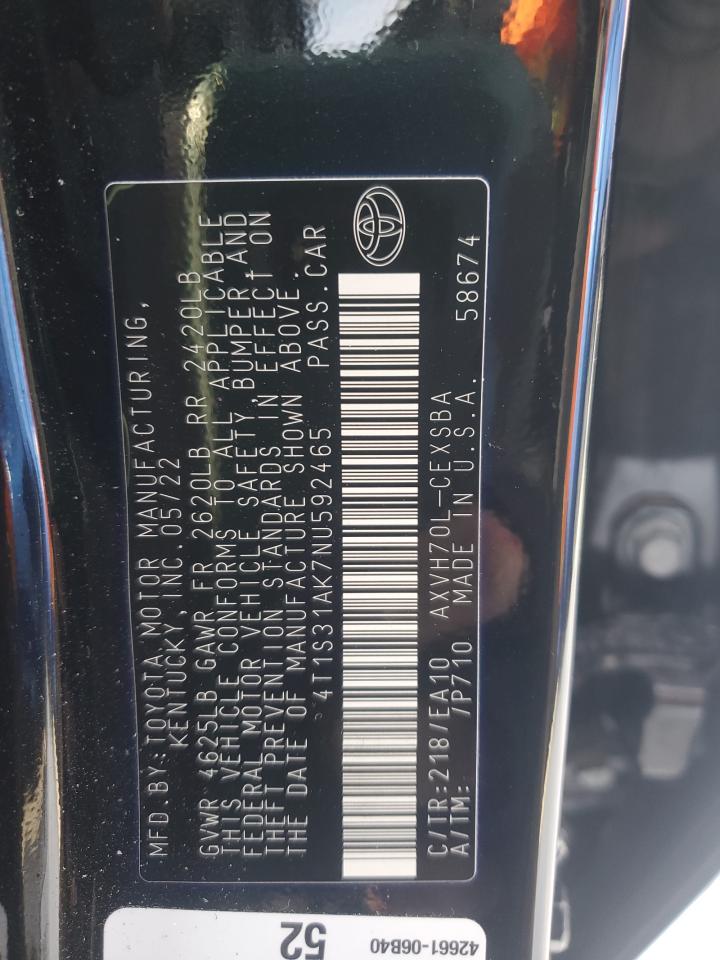 2022 TOYOTA CAMRY NIGHT SHADE VIN:W1N0G8EB5MV292671