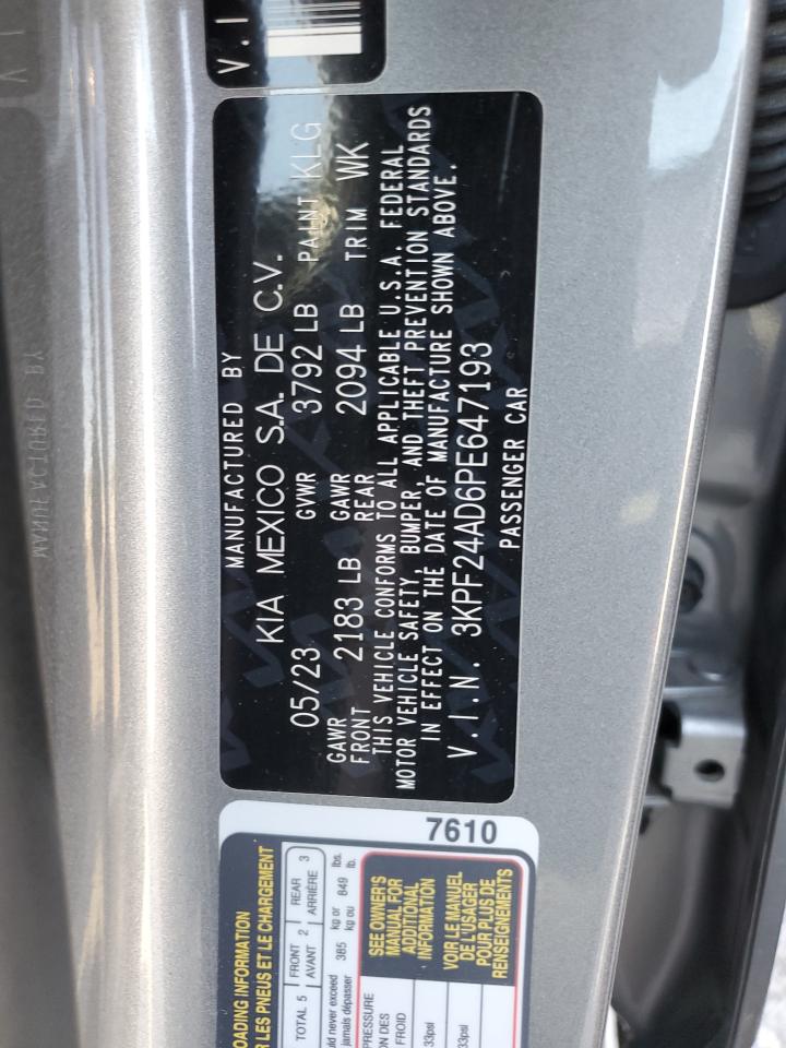 2023 KIA FORTE LX VIN:3KPF24AD6PE647193