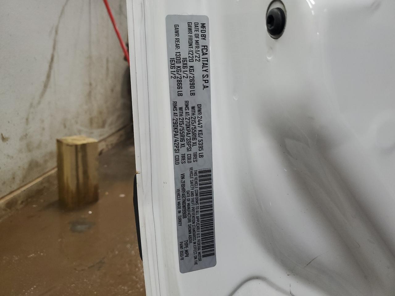 2022 RAM PROMASTER CITY TRADESMAN VIN:ZFBHRFAB7N6W19908