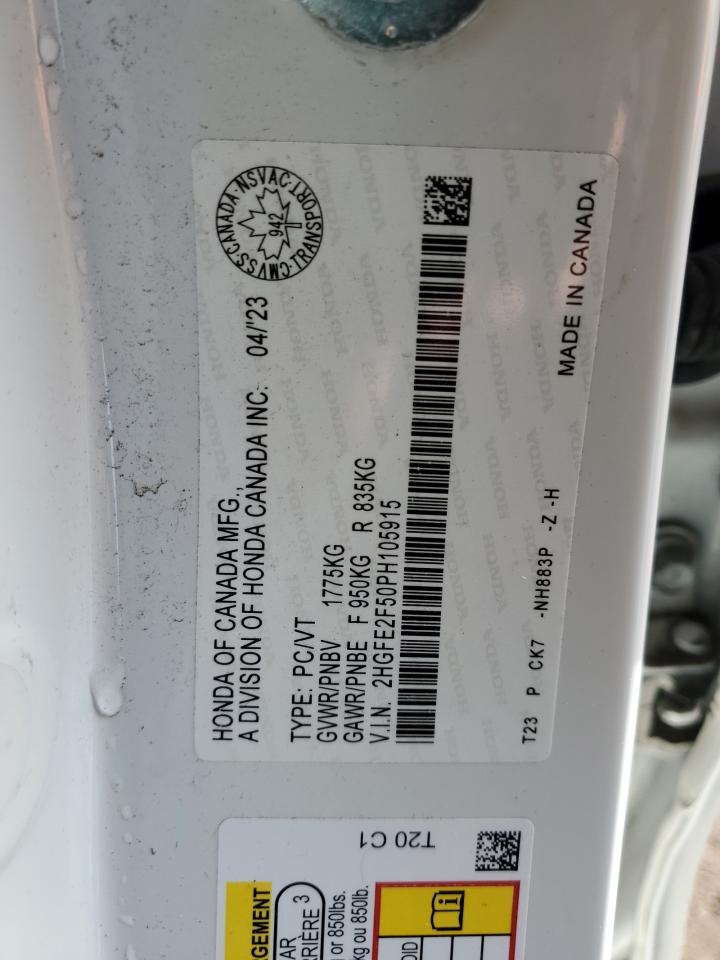 2023 HONDA CIVIC SPORT VIN:2HGFE2F50PH105915