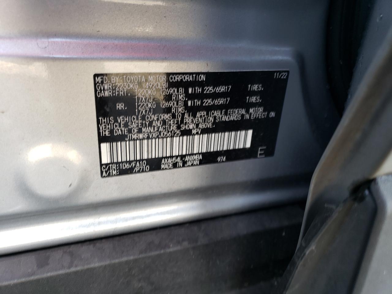 2023 TOYOTA RAV4 XLE VIN:JTMRWRFVXPJ056125
