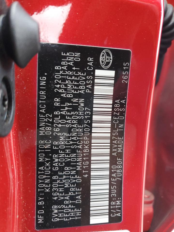 2023 TOYOTA CAMRY SE NIGHT SHADE VIN:4T1G11BK6PU075137