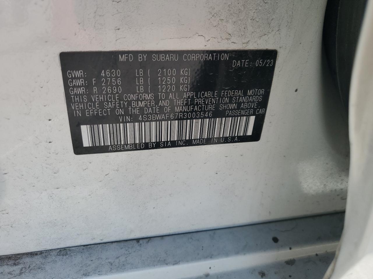 2024 SUBARU LEGACY PREMIUM VIN:4S3BWAF67R3003546