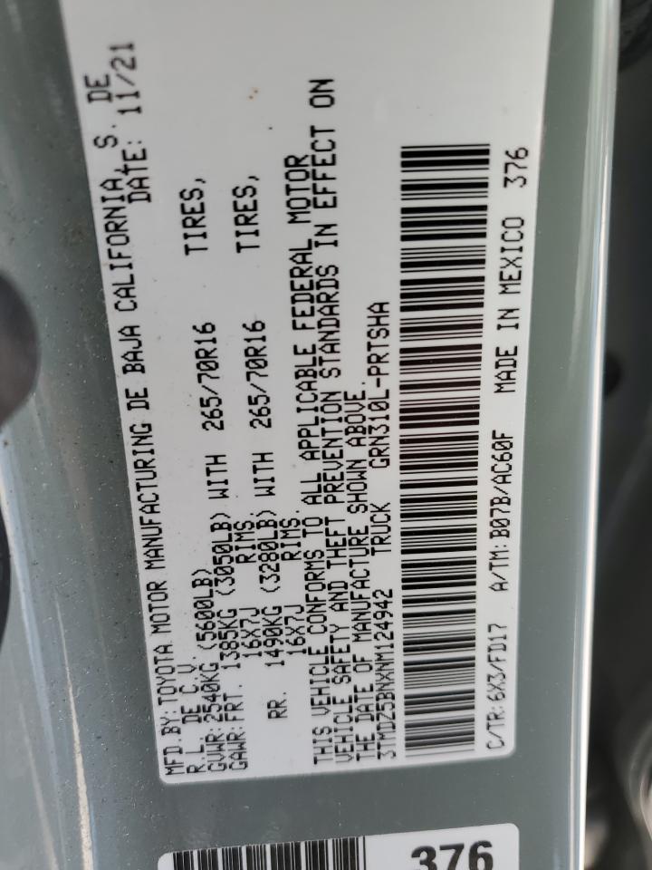 2022 TOYOTA TACOMA DOUBLE CAB VIN:3TMDZ5BNXNM124942